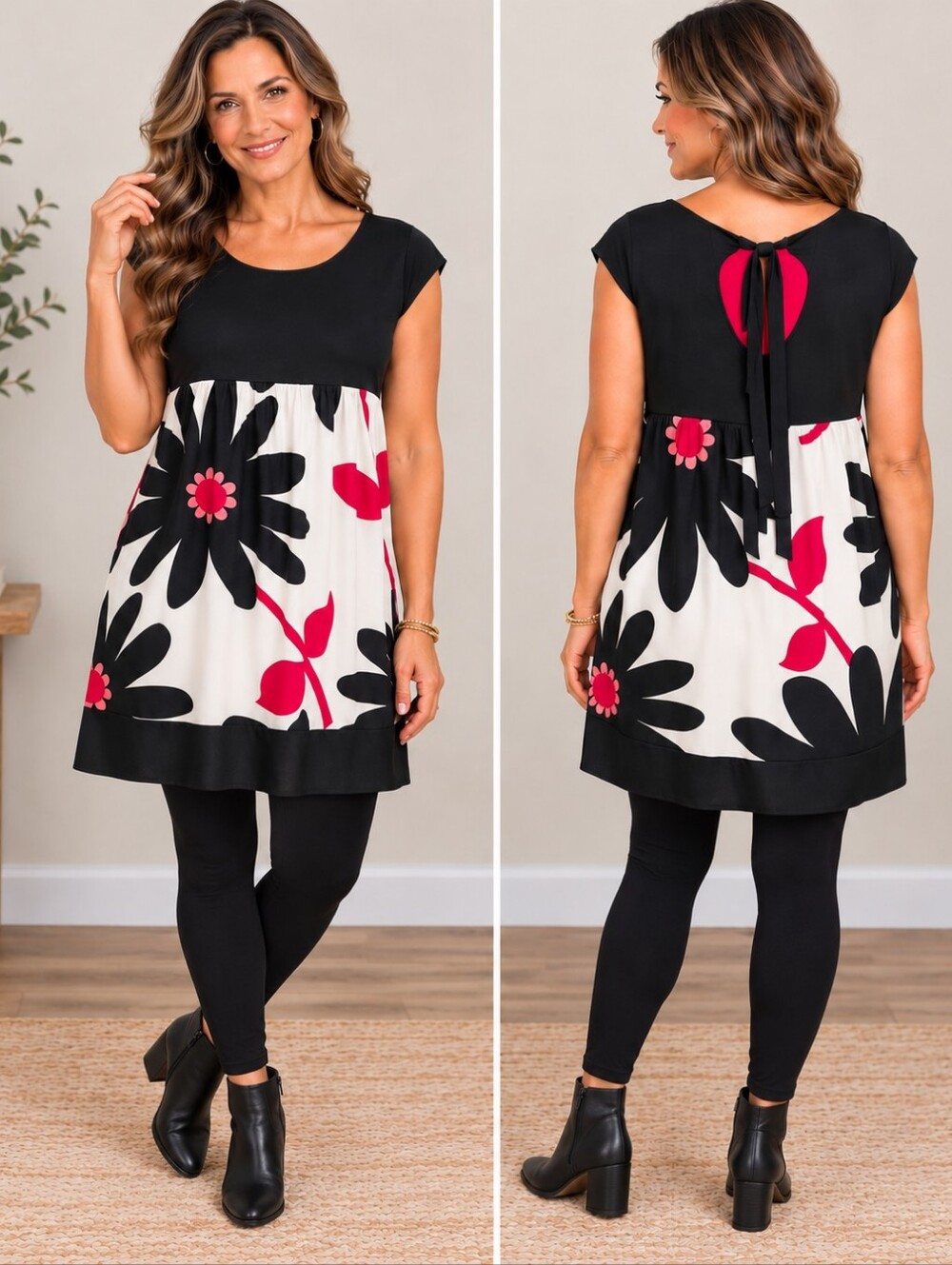 London Times Black White Berry Floral Keyhole Dress NWT 12 A360